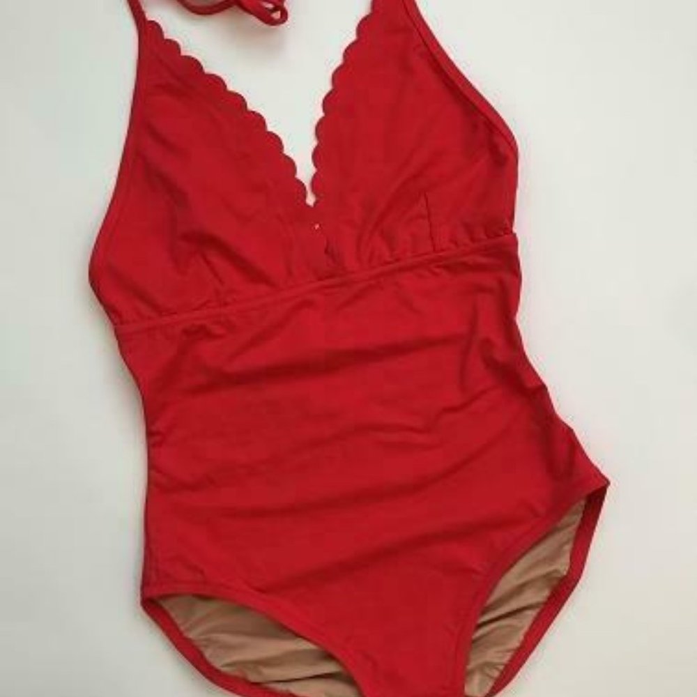 J.Crew $118 Scalloped V-Neck One-Piece F0762